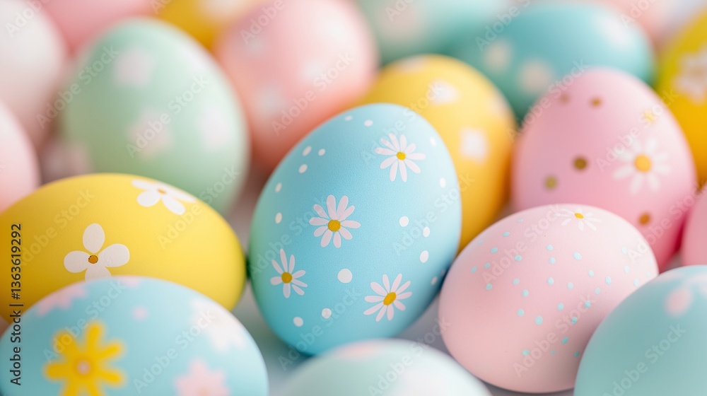 Pastel Easter Eggs with Daisy Flower Decorations Spring Holiday Celebration Pastel Easter Eggs with Daisy Flower Decorations Spring Holiday Celebration