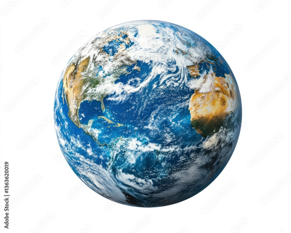 Earth Globe Showing Continents Oceans and Clouds Isolated on White Earth Globe Showing Continents Oceans and Clouds Isolated on White