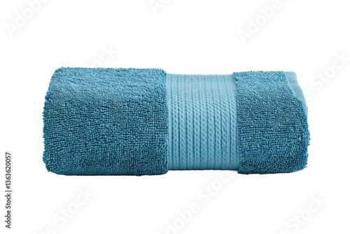 Soft blue towel rolled for bathroom or spa accessibility and comfort, cut out
