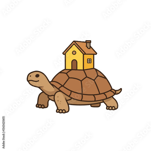 Turtle carrying a house, representing home and slow progress in real estate