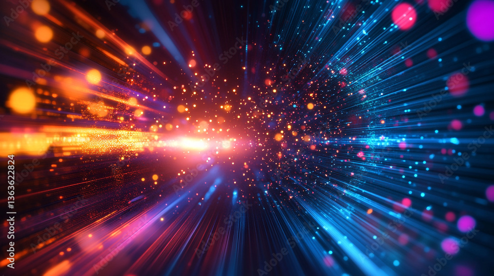 Fototapeta premium Abstract background featuring a dynamic display of vibrant lights and motion blur effects creating depth