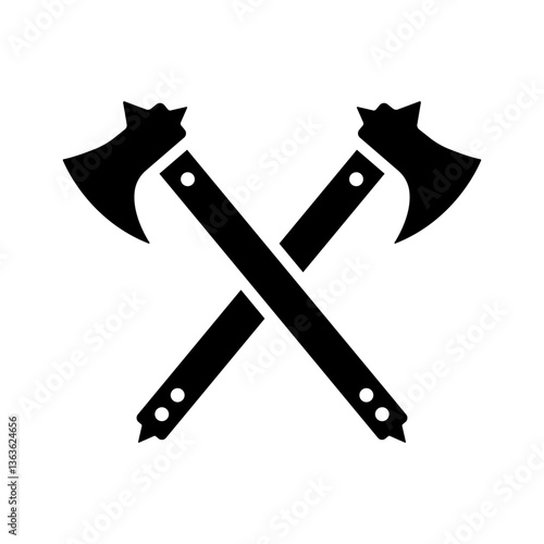 Crossed axes icon. Black silhouette. Front side view. Vector simple flat graphic illustration. Isolated object on white background. Isolate.