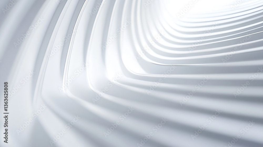 Abstract white architecture with curved lines creating a tunnel like structure and light source Abstract white architecture with curved lines creating a tunnel like structure and light source