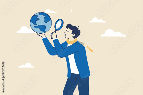 Global world economic analysis, international work opportunity, oversea research or investment country risk, region or foreign career searching concept, businessman analyze global world business.