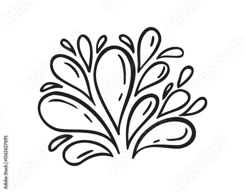 Doodle water splash in vintage style. Hand drawn lack vector ketch illustration. Sun, starburst, sparkle, sunburst set. Line sparkle explosion. Retro spark