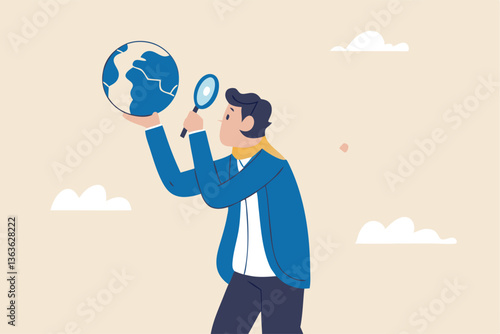 Global world economic analysis, international work opportunity, oversea research or investment country risk, region or foreign career searching concept, businessman analyze global world business.