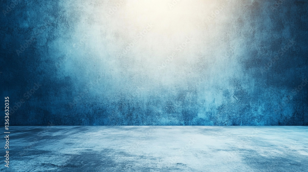 A blue textured wall with a bright light shining down onto a blue textured floor surface area A blue textured wall with a bright light shining down onto a blue textured floor surface area