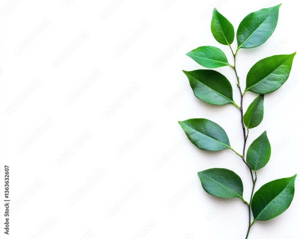Green Leafy Branch on White Background Minimalist Natural Decor Element Green Leafy Branch on White Background Minimalist Natural Decor Element