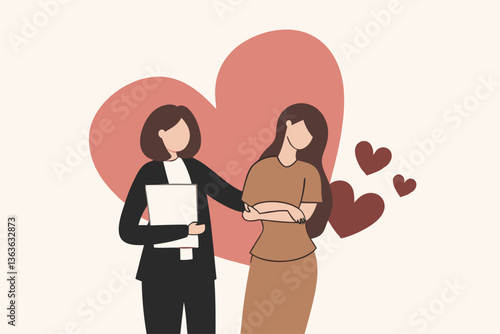 Compassion, support or help other who facing difficulty, empathy or sympathy, kindness or love to take care, heal feeling or giving care concept, young woman giving compassion to help colleagues.