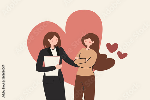 Compassion, support or help other who facing difficulty, empathy or sympathy, kindness or love to take care, heal feeling or giving care concept, young woman giving compassion to help colleagues.