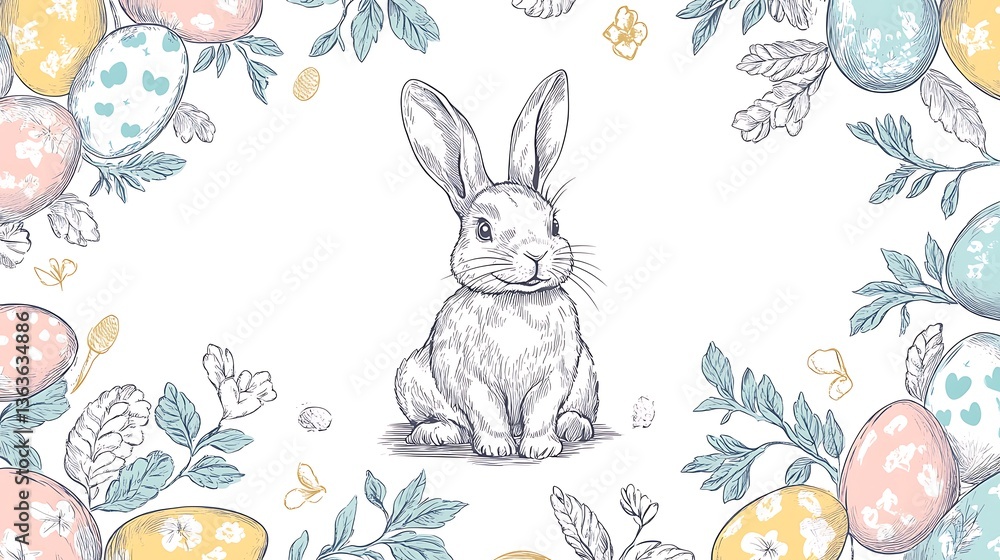 Easter Bunny Floral Frame Design. Easter Bunny Floral Frame Design.
