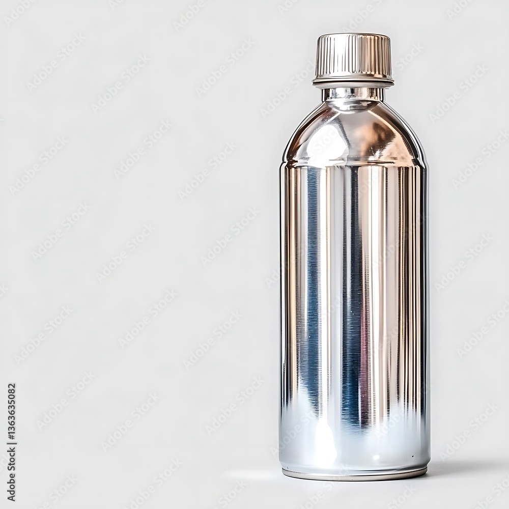 A shiny metallic container with a matching cap on a white surface A shiny metallic container with a matching cap on a white surface