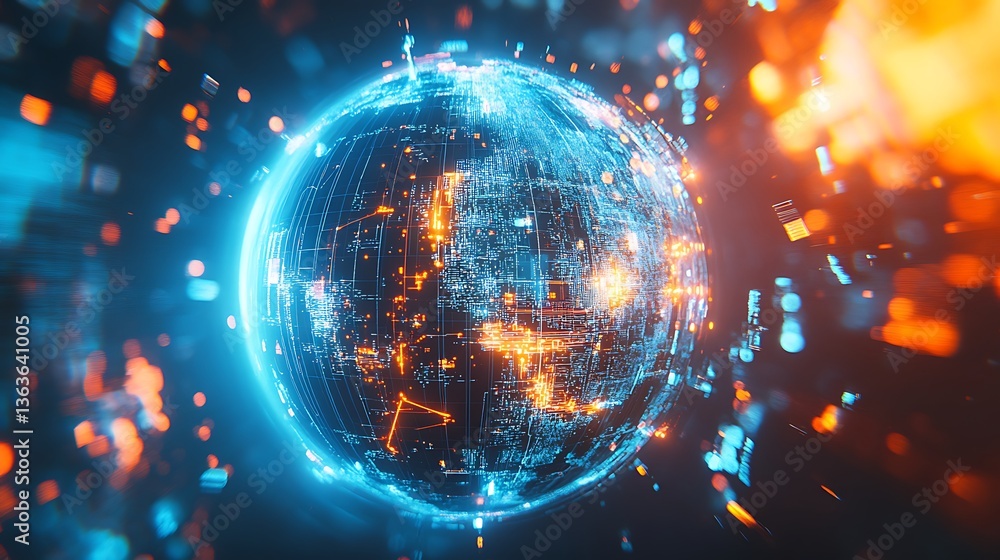 Obraz premium Abstract depiction of a glowing digital sphere in space