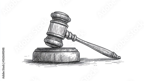 Gavel on sound block, justice concept, sketch style