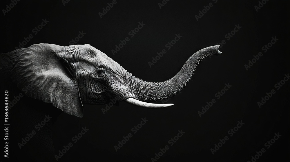 Naklejka premium A black-and-white photo of an elephant's tusks is visible