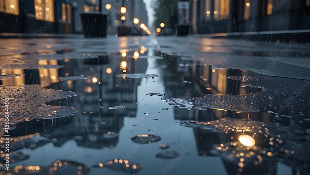 Puddles on a city sidewalk with reflections of buildings and streetlights – Vibrant urban contrast, cinematic feel, spring rain atmosphere.
Puddles on a city sidewalk with reflections of buildings and streetlights – Vibrant urban contrast, cinematic feel, spring rain atmosphere.