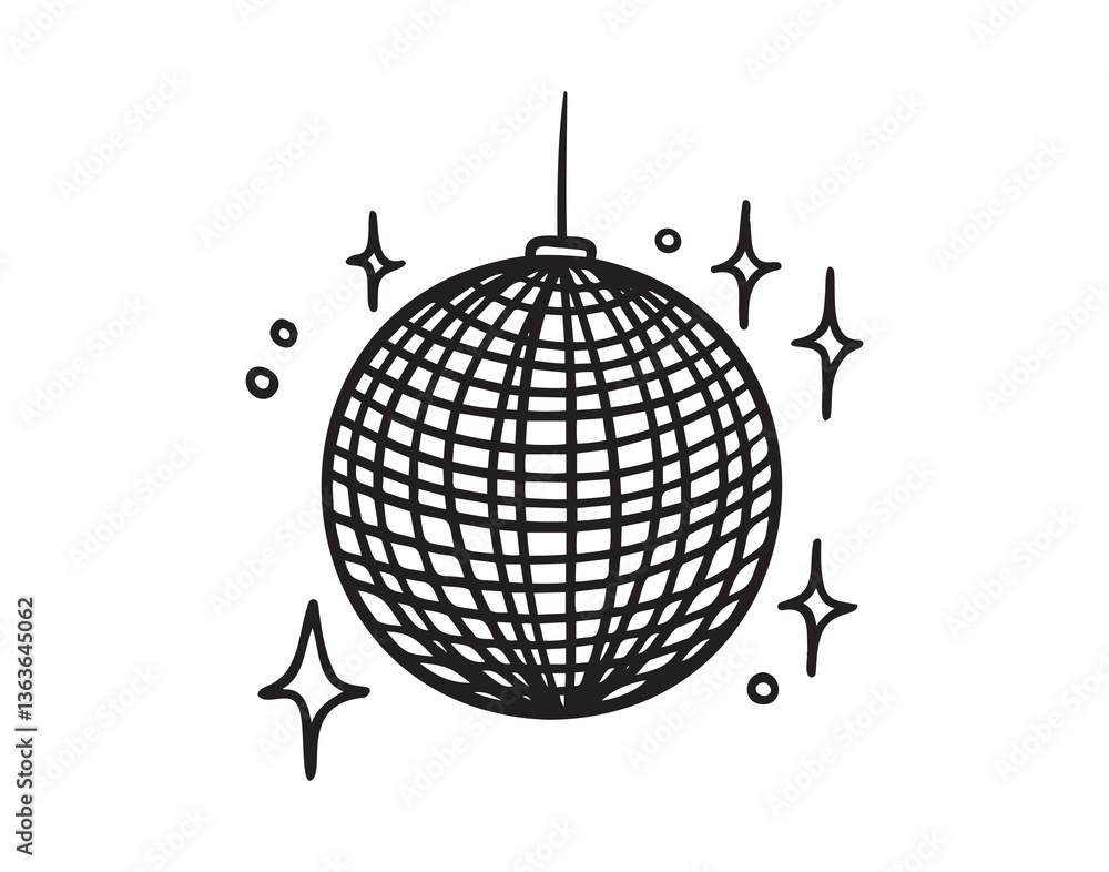 disco ball doodle hand drawn icon. Outline drawing disco ball for party line clipart symbol disco ball doodle hand drawn icon. Outline drawing disco ball for party line clipart symbol
