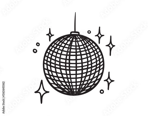 disco ball doodle hand drawn icon. Outline drawing disco ball for party line clipart symbol