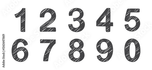 Hand drawn printed black numbers, mathematics and numbers vector 