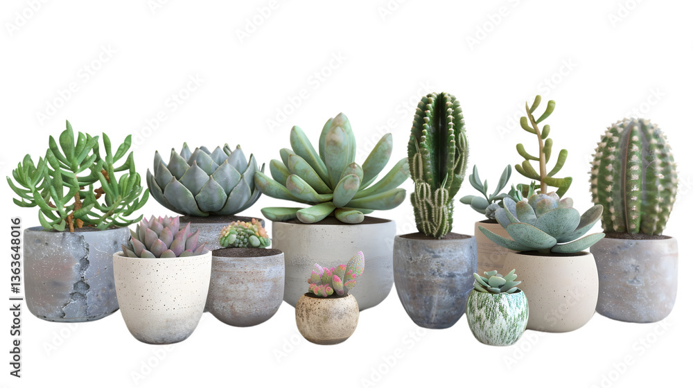 Fototapeta premium Collection of succulents and cacti in various pots