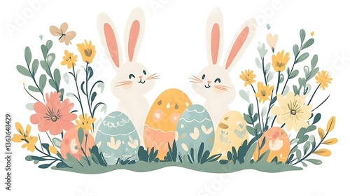 Easter Bunnies with Flowers, and Eggs. (2)