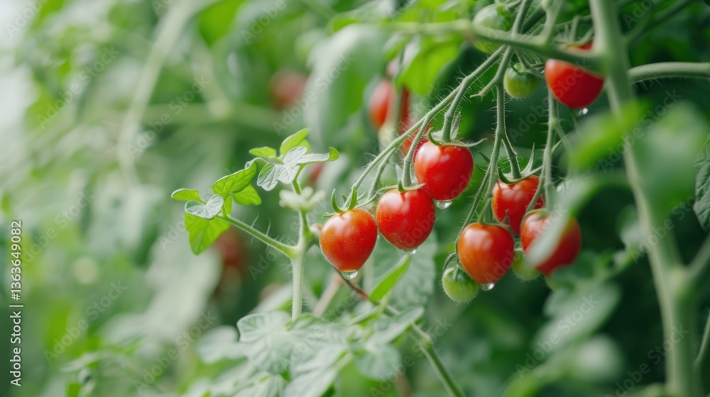 Fresh Ripe Tomatoes Growing on the Vine in a Lush Garden Perfect for Culinary and Agricultural Fresh Ripe Tomatoes Growing on the Vine in a Lush Garden Perfect for Culinary and Agricultural