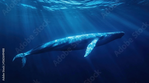 Magnificent Blue Whale Gliding Through Deep Ocean Waters in a Tranquil Scene