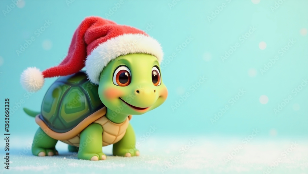 Cute turtle wearing a festive Santa hat for Christmas celebration Cute turtle wearing a festive Santa hat for Christmas celebration