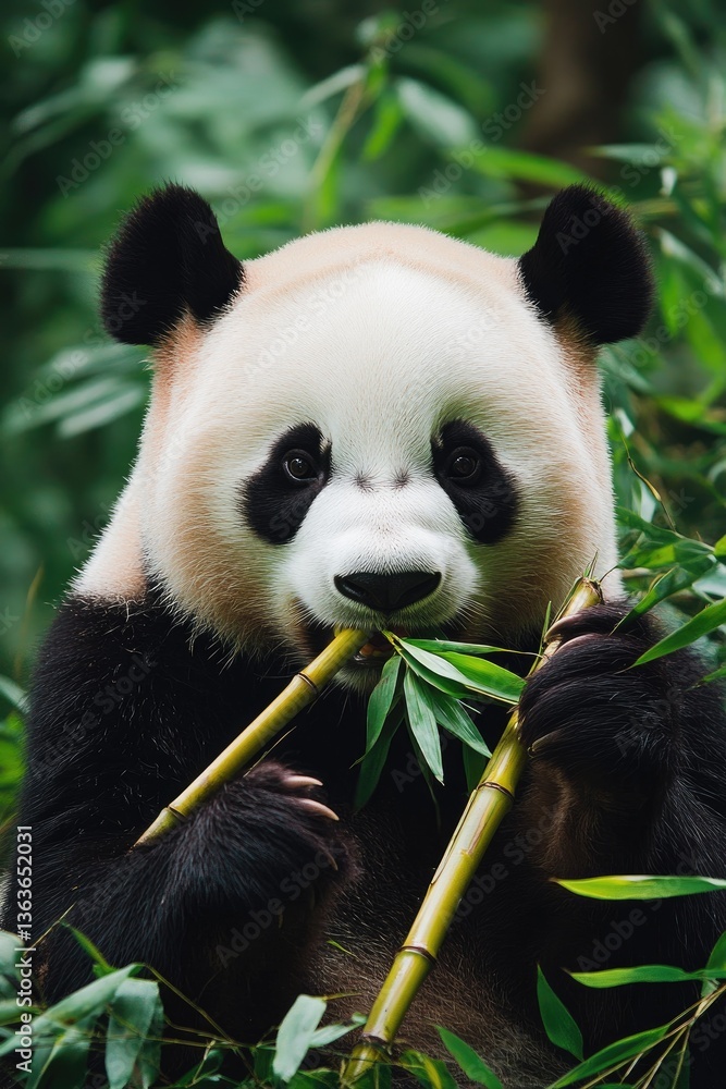Fototapeta premium Panda munching bamboo