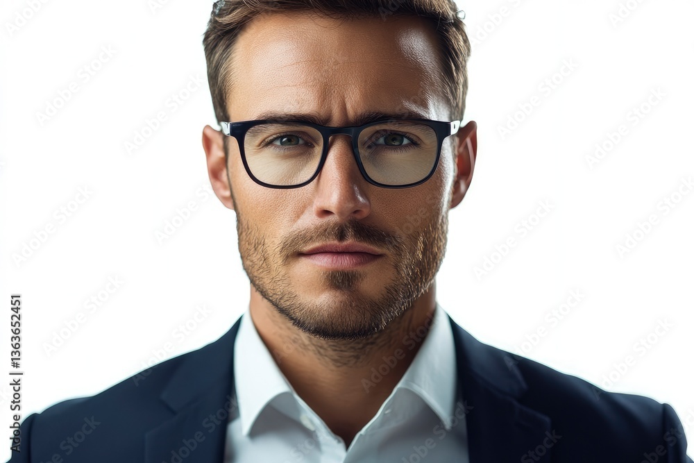 Man Wearing Glasses Headshot in a Suit, Confident Professional Look Man Wearing Glasses Headshot in a Suit, Confident Professional Look