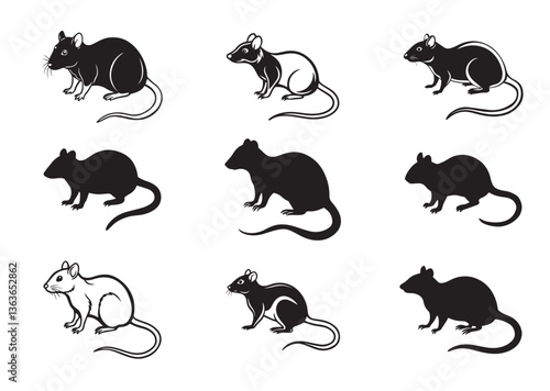 Rat silhouette vector Set