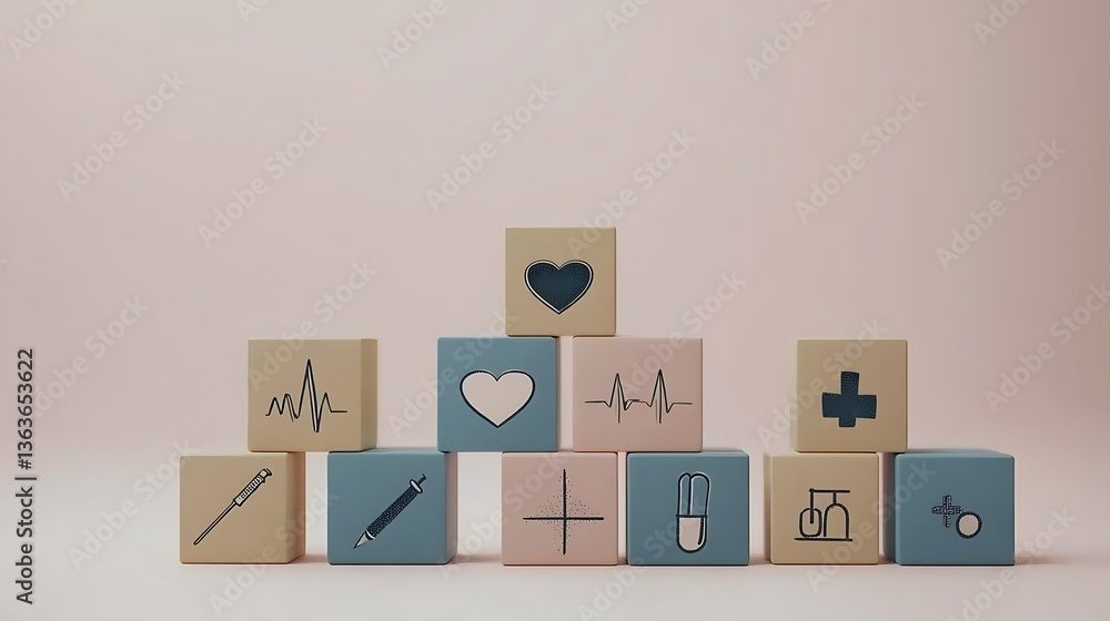 Healthcare icons with pastel blocks. Healthcare icons with pastel blocks.