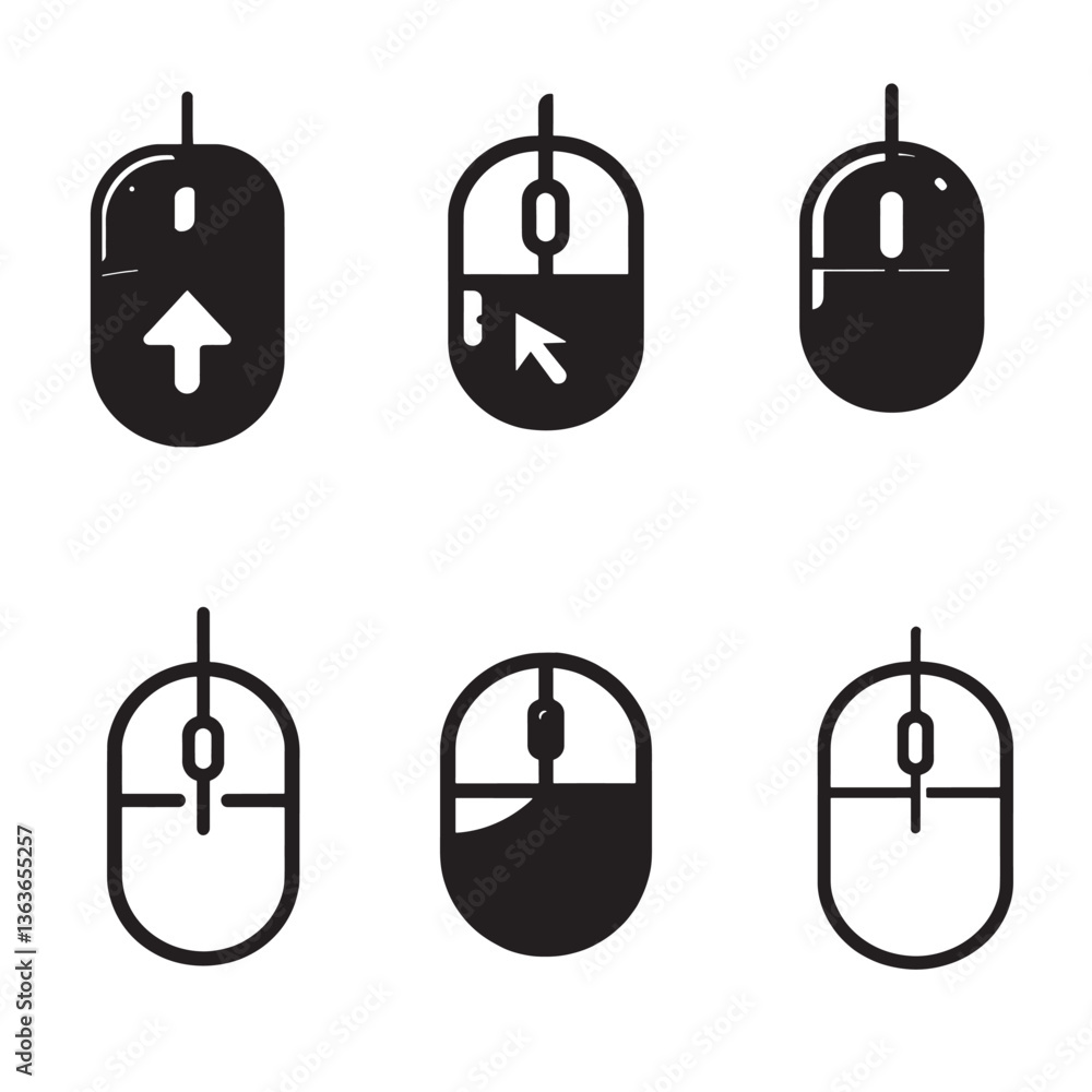 Computer mouse click pointer cursor arrow flat icon bundle for apps and websites on a white background Computer mouse click pointer cursor arrow flat icon bundle for apps and websites on a white background