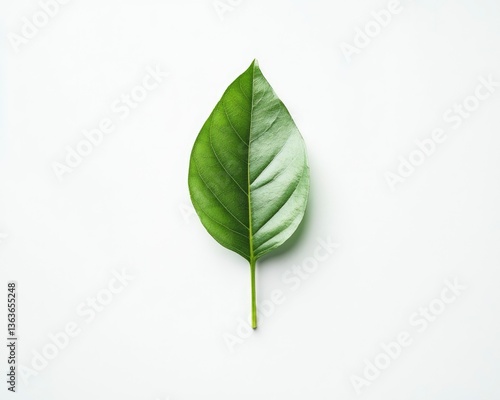 Single Green Leaf on White Background Symbolizing Growth and Nature
