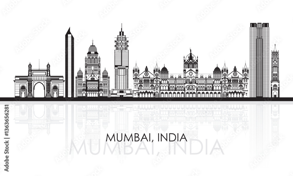 Silhouette Skyline panorama of city of Mumbai, India - vector illustration