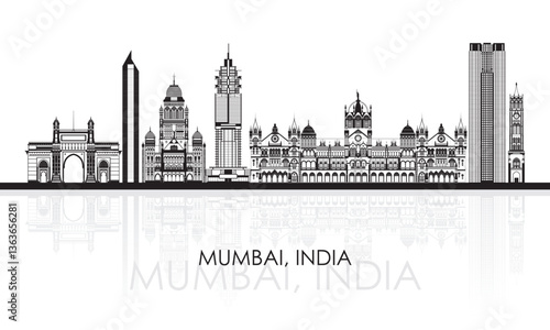 Obraz na płótnie Silhouette Skyline panorama of city of Mumbai, India - vector illustration w salonie