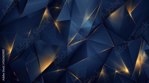 Abstract Blue Triangle Background with Golden Lines for Modern Design