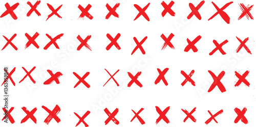 Red wrong signs. Red color crosses brush strokes.