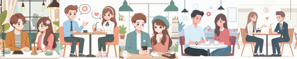 Vector of a couple on a date at a café. Vector of a couple on a date at a café.