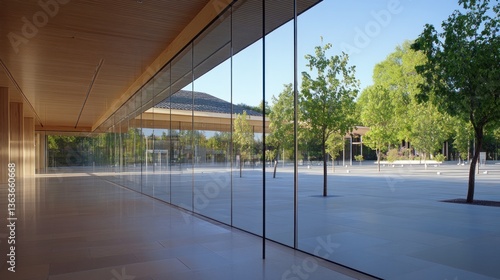 Modern building exterior glass facade sunlight