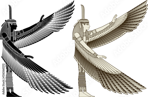 Maat.Egyptian ancient symbol. Isolated figure of ancient egypt deities.Religion icon.Culture.Design element.