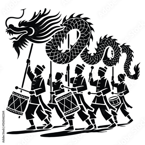 Dragon Dance Parade Silhouette