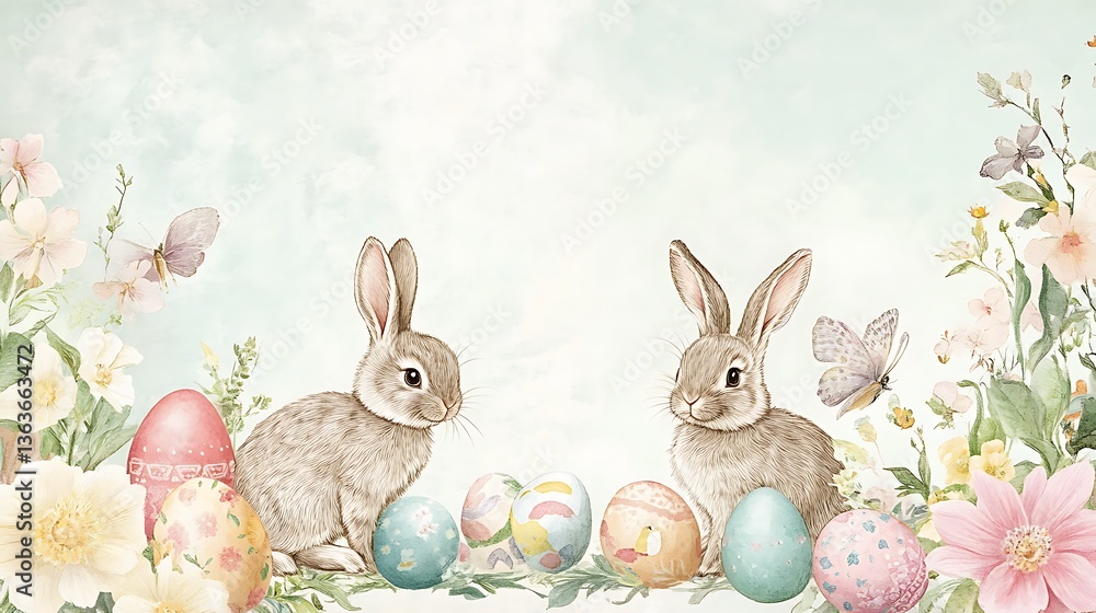 Easter Bunnies Eggs Spring Floral. (1) Easter Bunnies Eggs Spring Floral. (1)