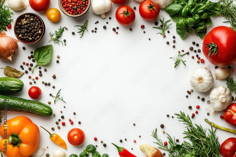 Fresh vegetables and spices frame. Fresh vegetables and spices frame.