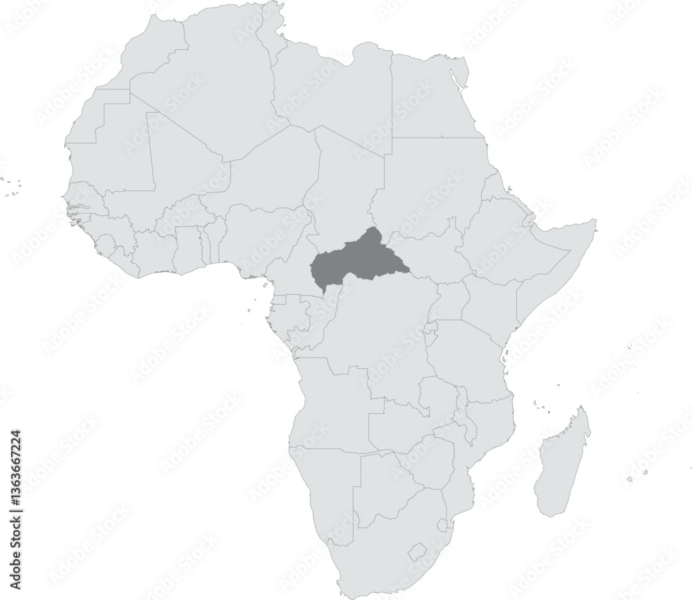 Fototapeta premium Detailed national location map of CENTRAL AFRICAN REPUBLIC within the great continent of Africa