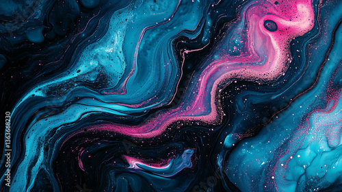 Acrylic paint texture swirling and mixing in a marble pattern