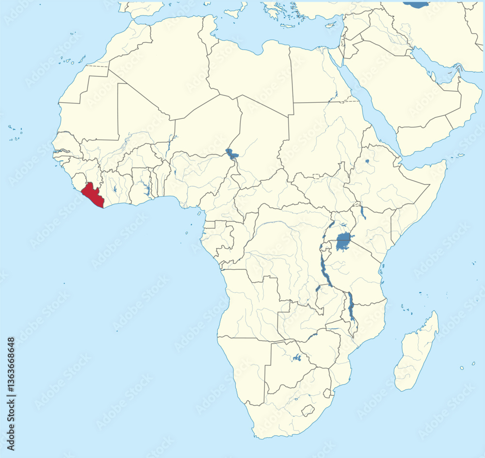 Obraz premium Detailed national location map of LIBERIA within the great continent of Africa