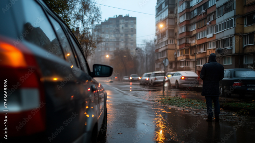 Obraz premium Soviet-Era Gray Plattenbau Buildings in Russia on a Winter Morning