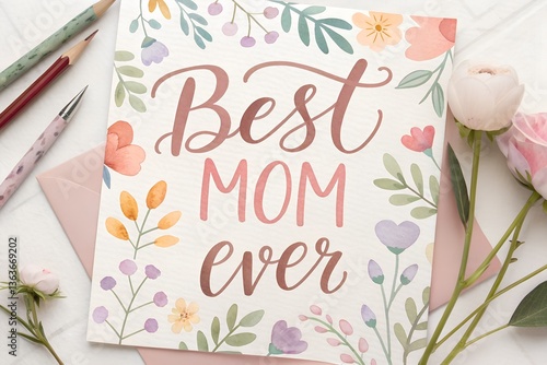 Happy mother's day best mom ever text watercolor