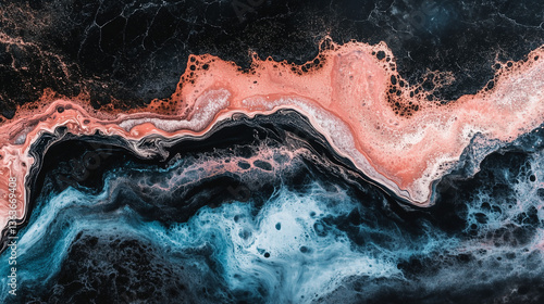 Acrylic paint texture swirling and mixing in a marble pattern